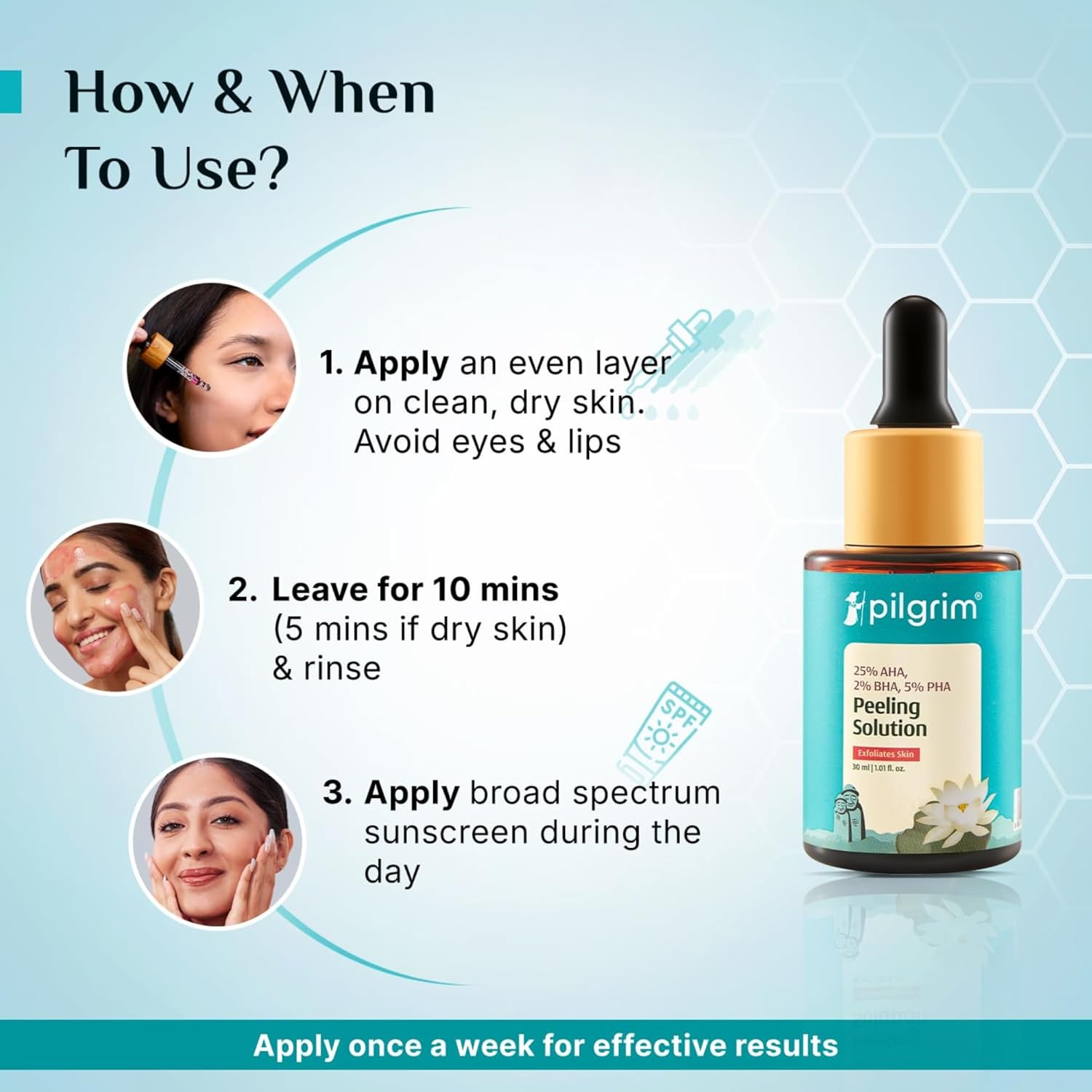 Pilgrim 25% AHA + 2% BHA + 5% PHA Peeling Solution for Face -30 ml
