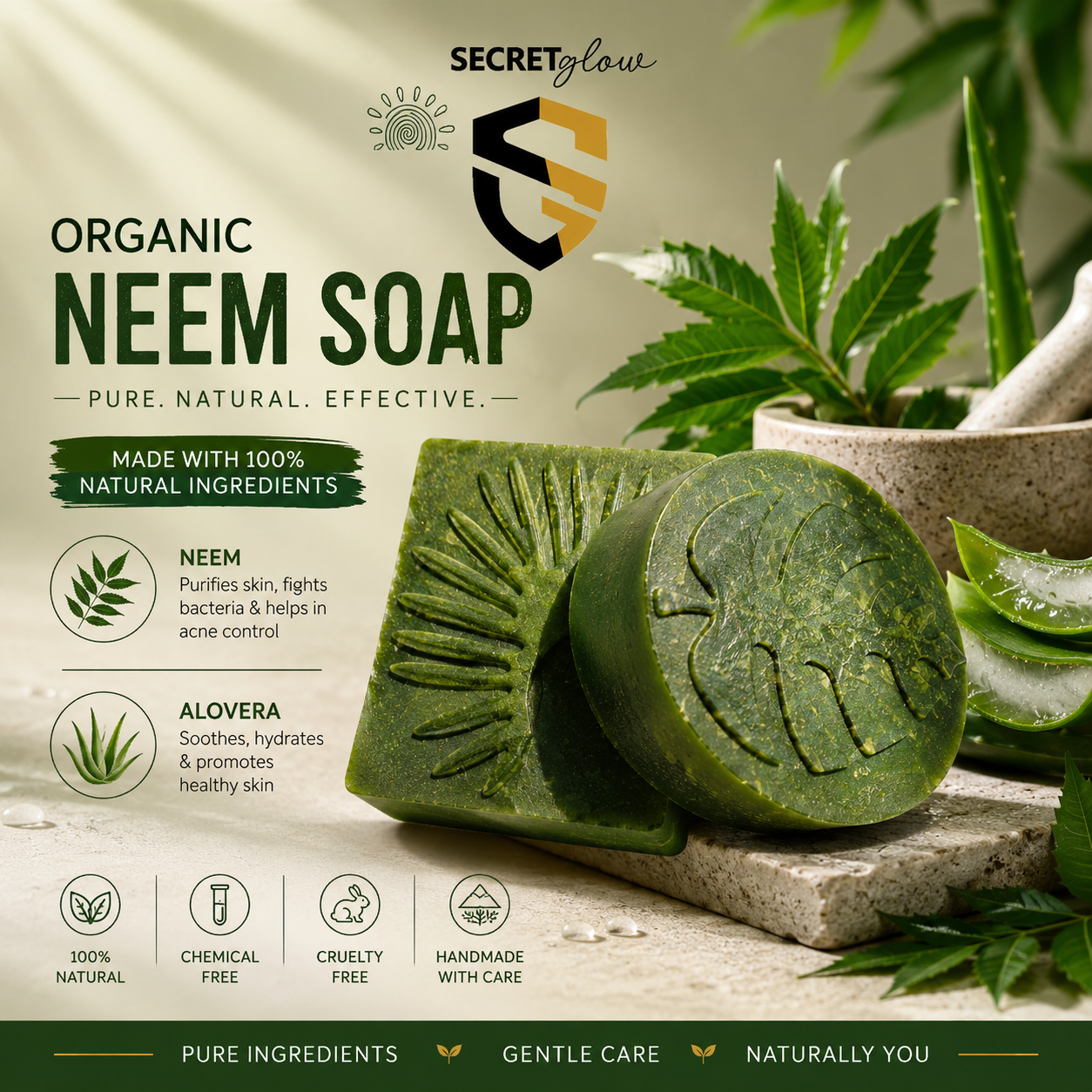 Organic Neem & Aloe Vera Soap | 100% Natural Handmade (2 Piece)