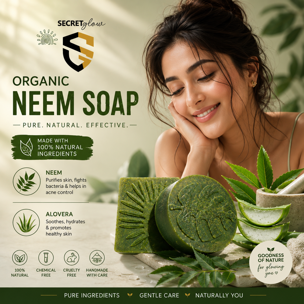Organic Neem & Aloe Vera Soap | 100% Natural Handmade (2 Piece)